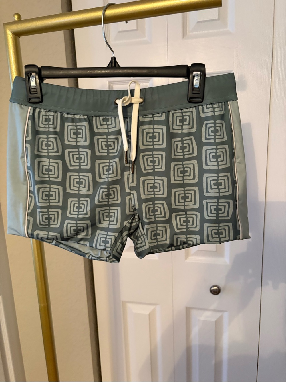 Dandy Del Mar Briefs Green Geometric Square Cut Swim Shorts, Size L